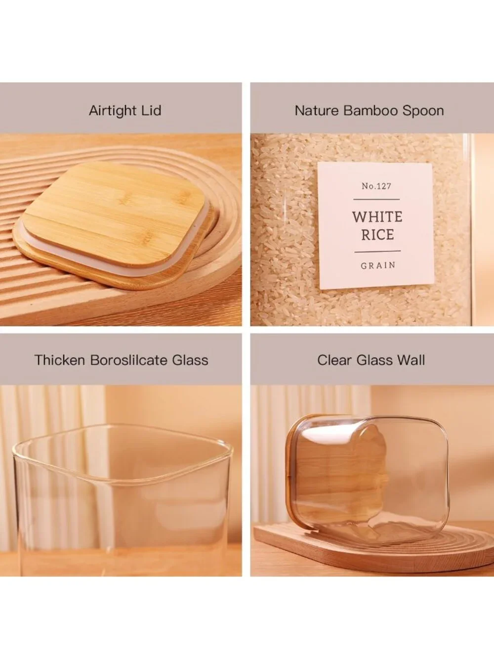 2 Pack Large Airtight Glass Storage Jars with Bamboo Lids & 132 Pantry Labels